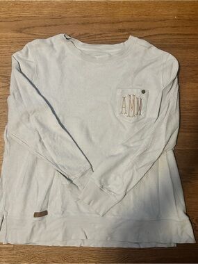 Light blue corded Long Sleeve Top with Pocket Monogram- AMM